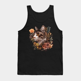 Cat with Flowers Design Tank Top